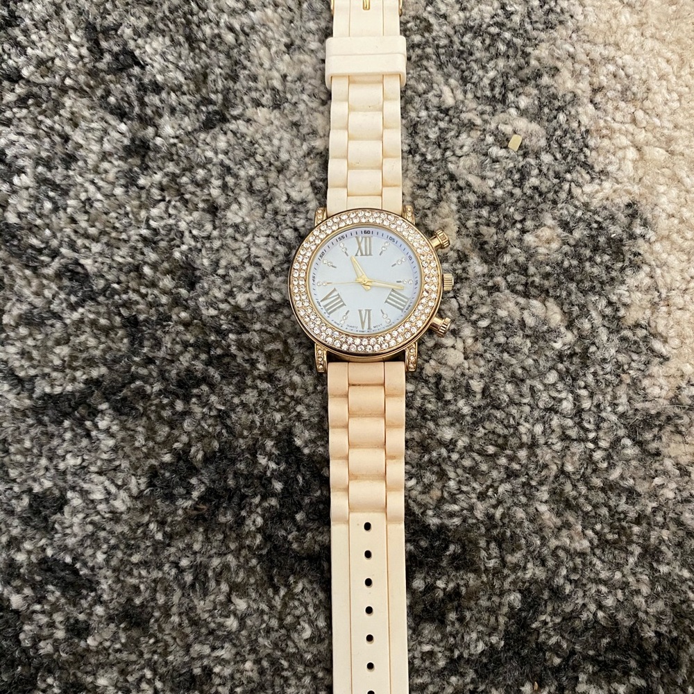 White and Gold Rhinestone Chunky Watch